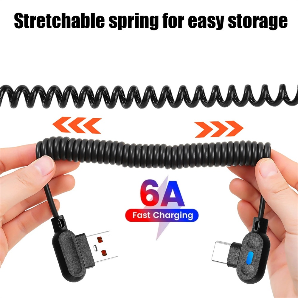 Coiled Usb Cable - 90° Angle Elbow USB Type-C Fast