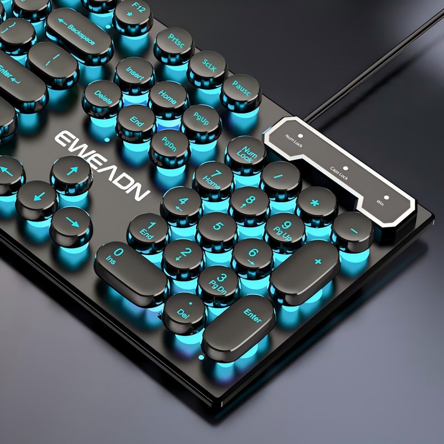 Gaming Keyboard Blue - EWEADN Typewriter Gaming Keyboard, 104 Keys,