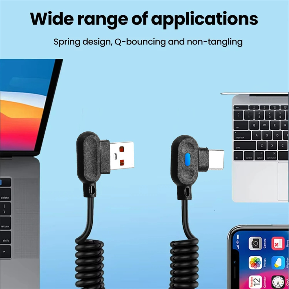 90° Angle Elbow USB Type-C Fas - Coiled Usb Cable ulasan dan harga
