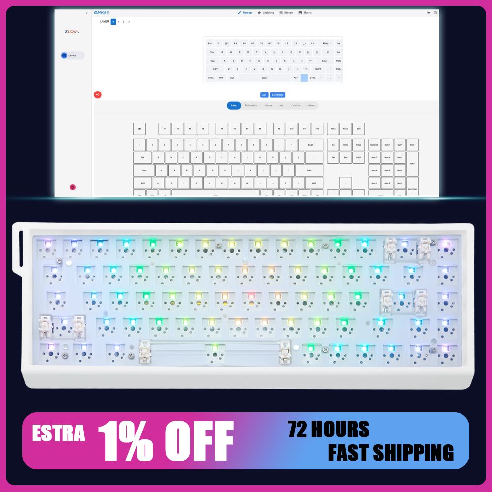 ZUOYA GMK68 Mechanical Keyboar - Hot Swap Pcb ulasan dan harga